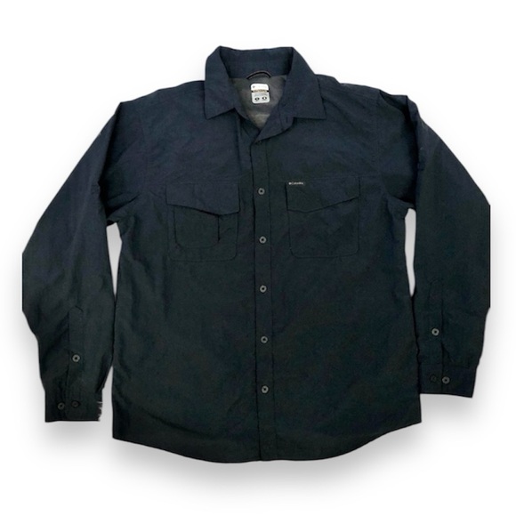 Columbia Titanium Dark Blue Long Sleeve Shirt Vented Back Nylon Button Down - Picture 1 of 13